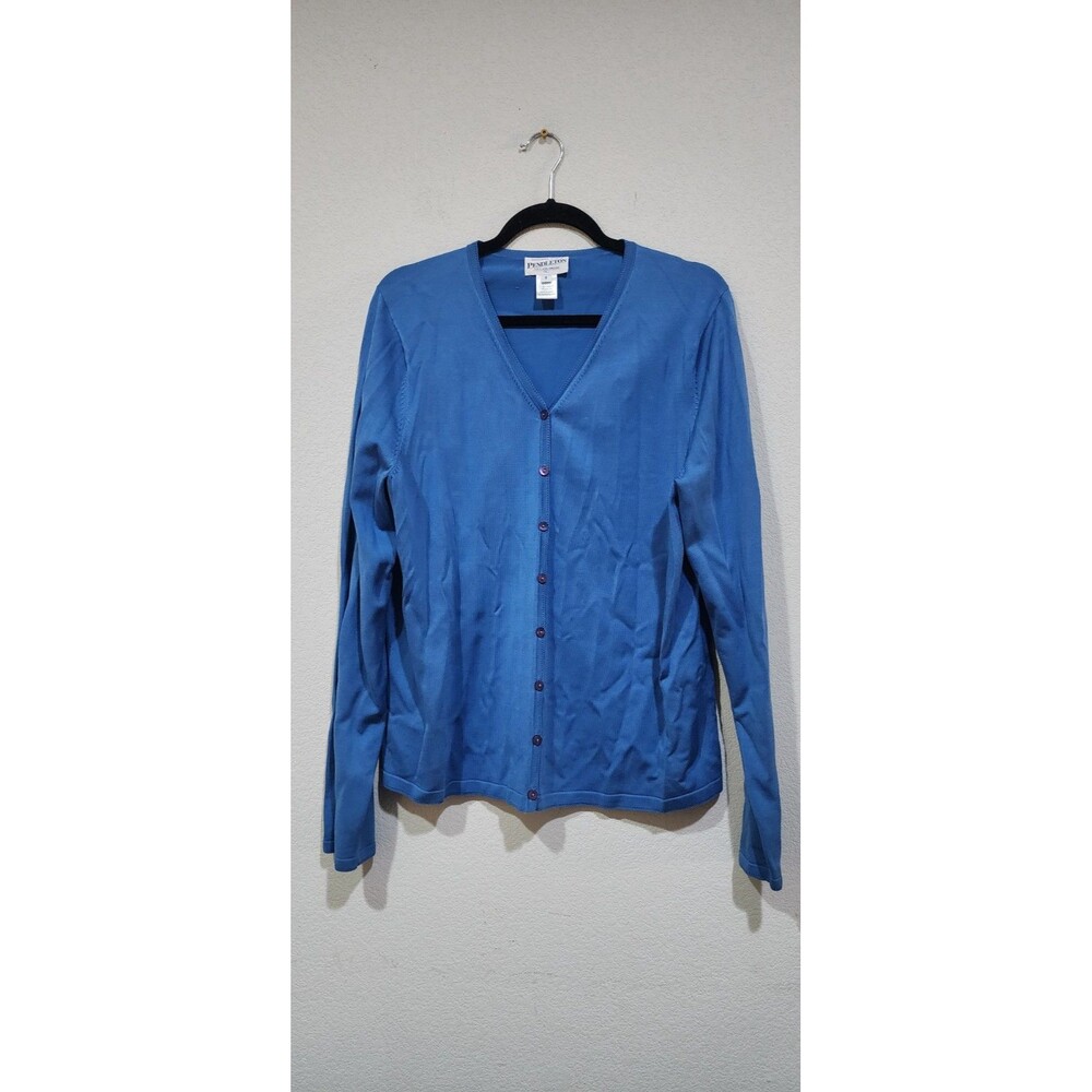 Pendleton Womens M Long Sleeves Button Up Cardigan Sweater Blue Silk Blend USA
